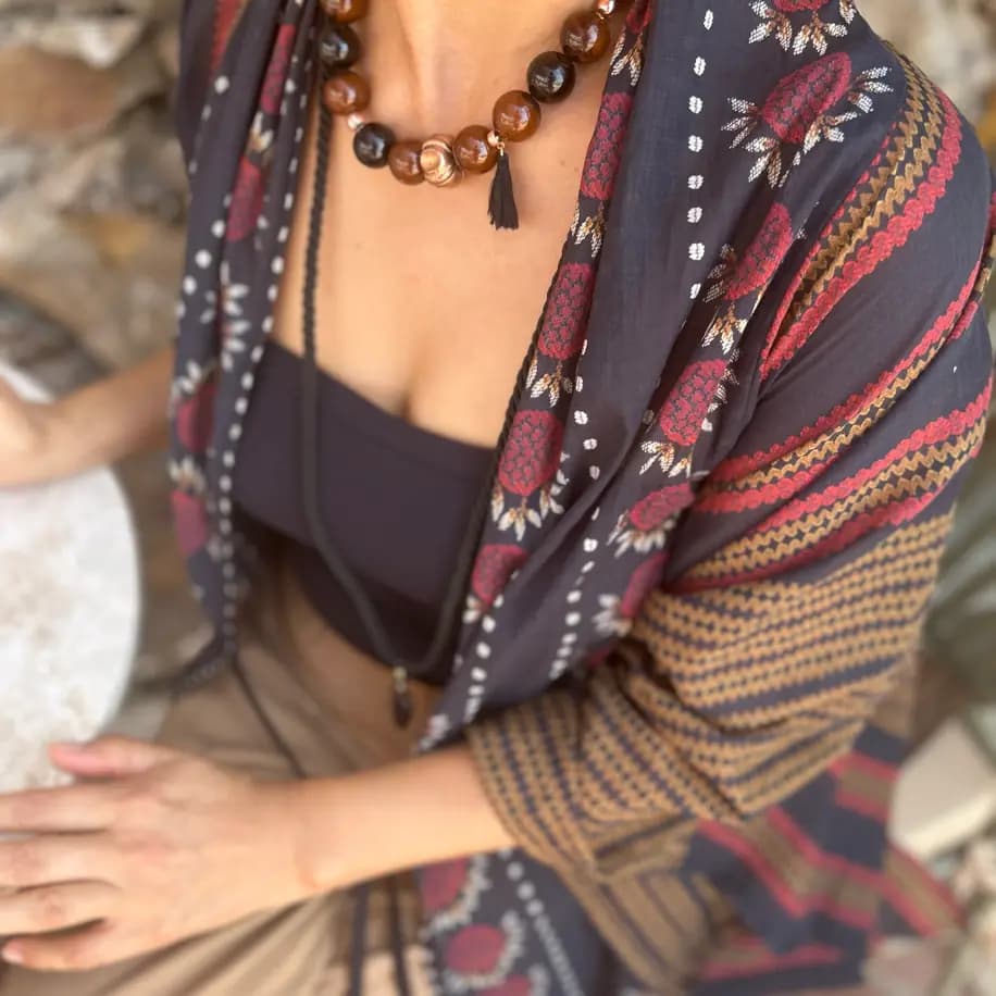 Desenli vual kumaştan kimono